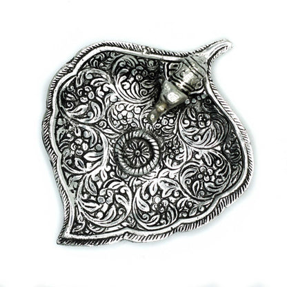 Porte-encens en forme de feuille d'éléphant en aluminium poli 11 cm
