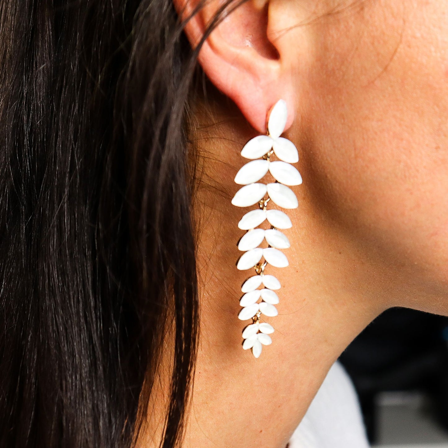 Boucles d'oreilles longues en verre vintage et perle