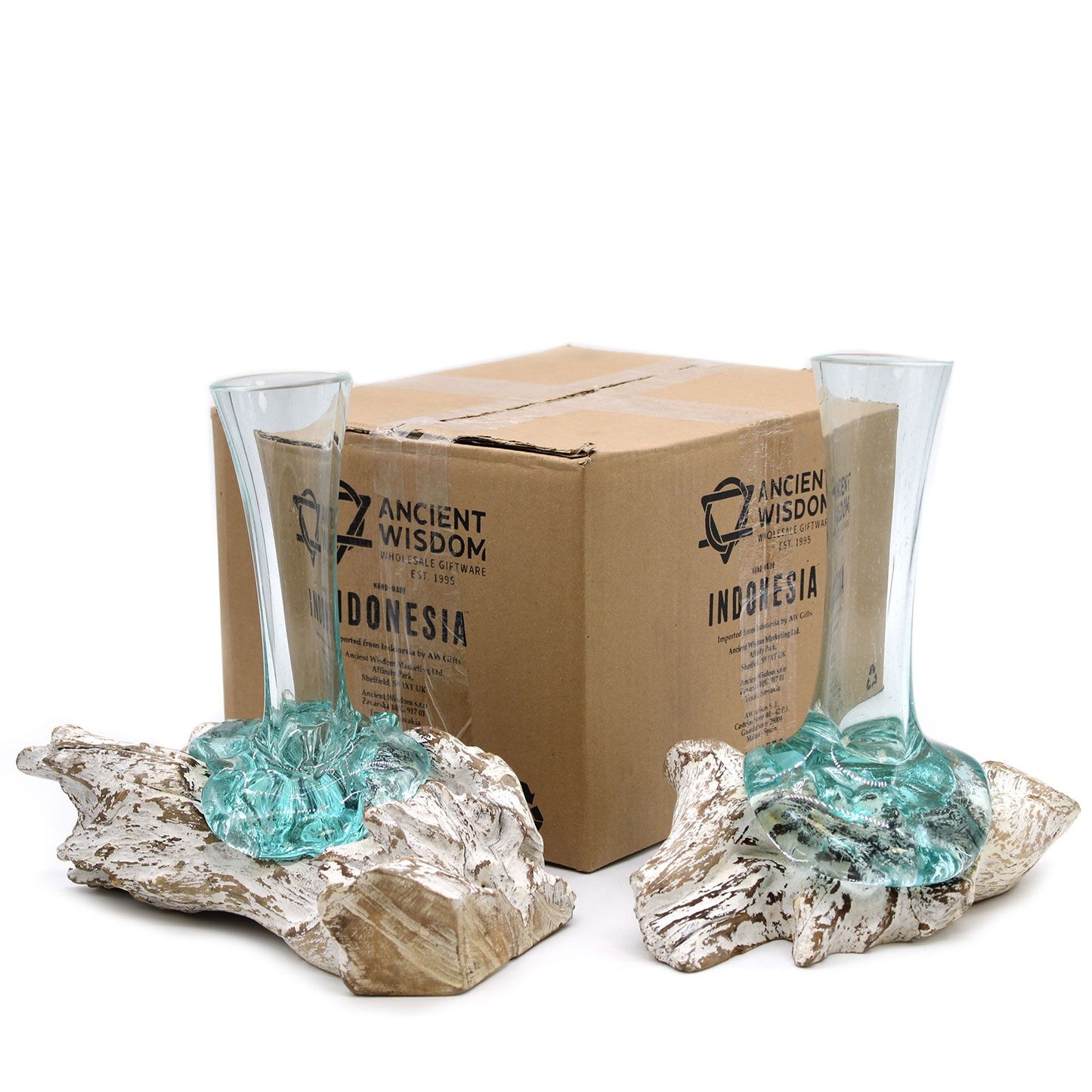 Geschmolzenes Glas auf gebleichtem Holz - Vase - Mittel