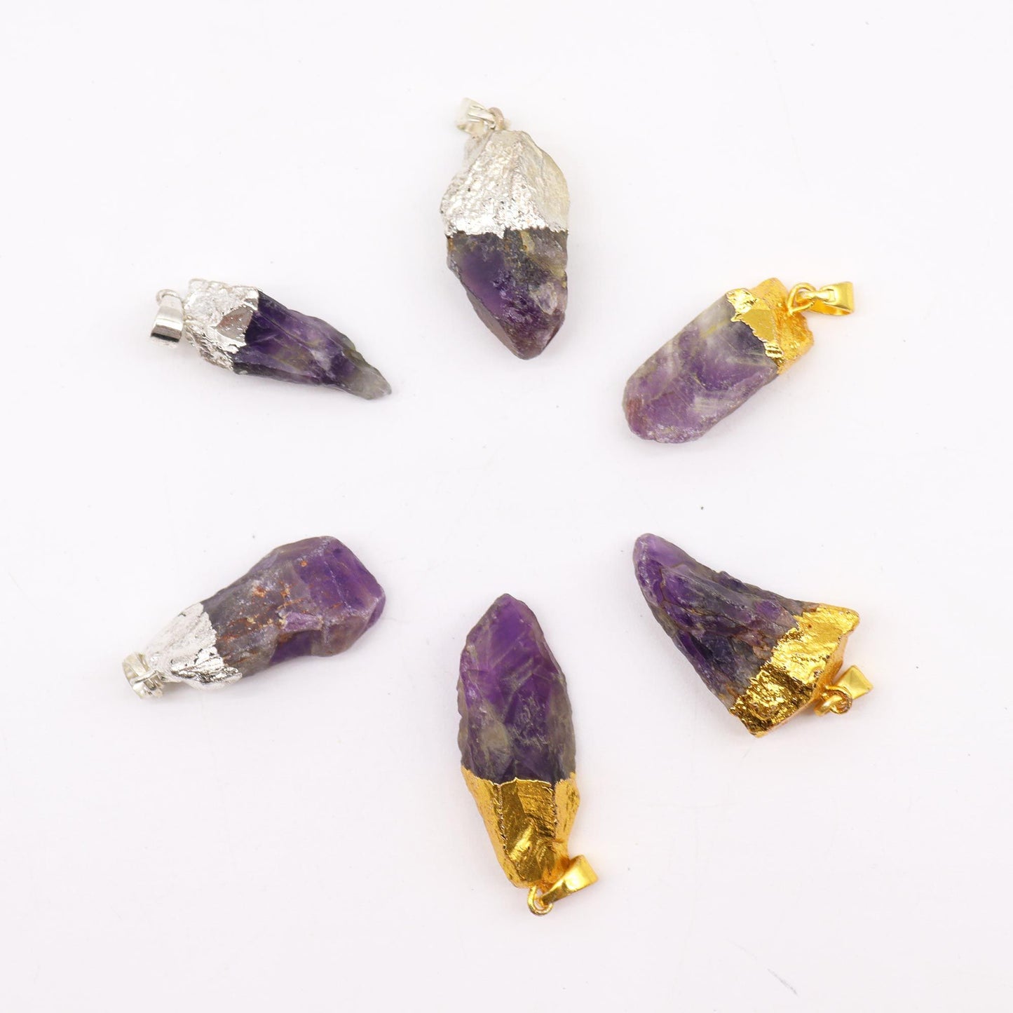 Vergoldete und versilberte Amethystanhänger (6 verschiedene Stücke)