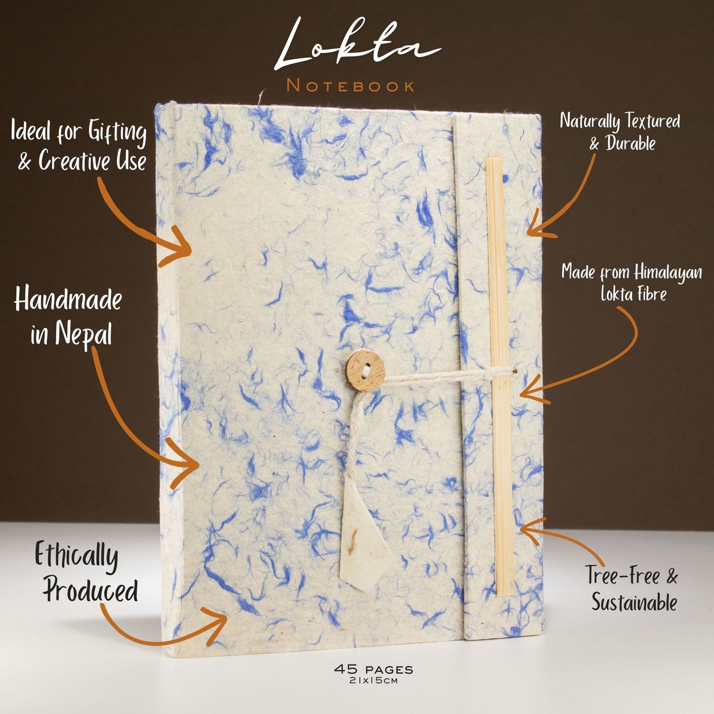 Grand carnet Lokta - Coton mélangé bleu - avec marque-page