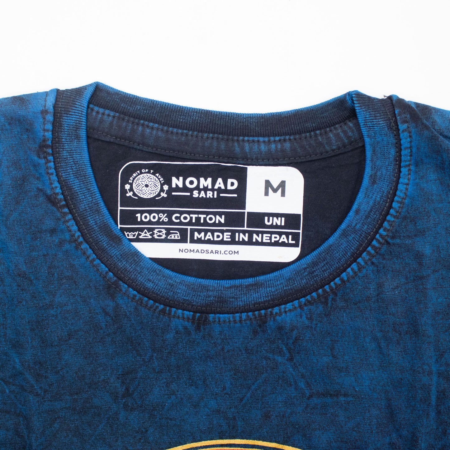 Nomad Sari Stonewashed Cotton T-Shirt - Mantente salvaje, hijo de la luna - Azul - Mediano