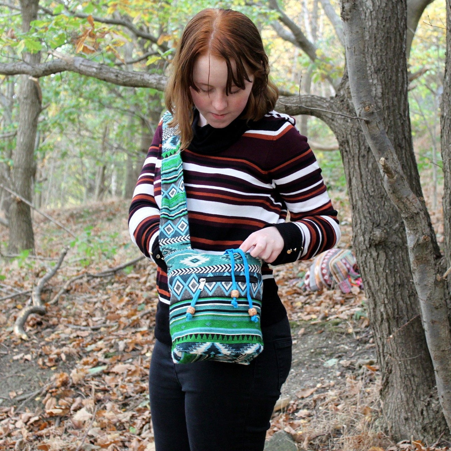 Mochila Pequeña Jacquard Verde Azulado