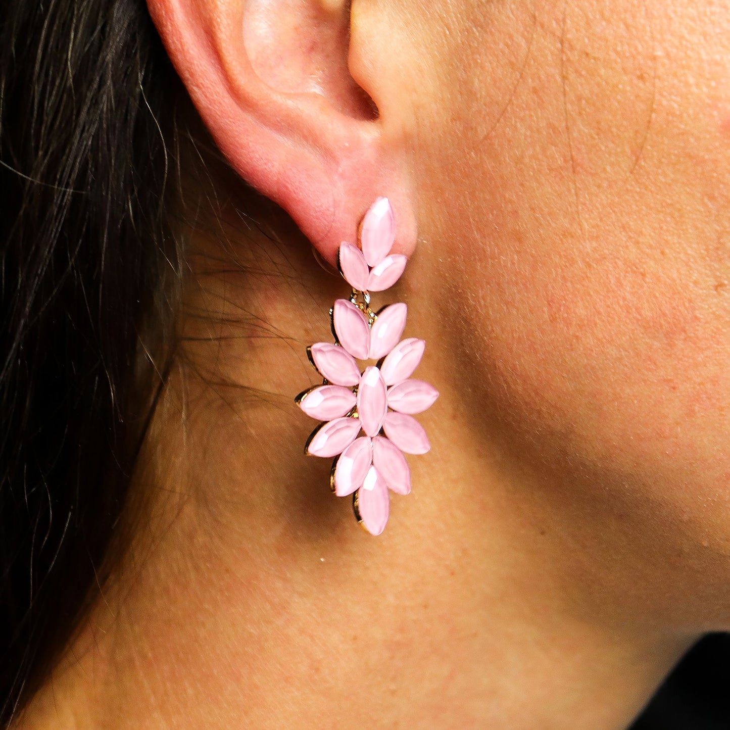 Rosa suave - cristal vintage - caída larga - pendientes