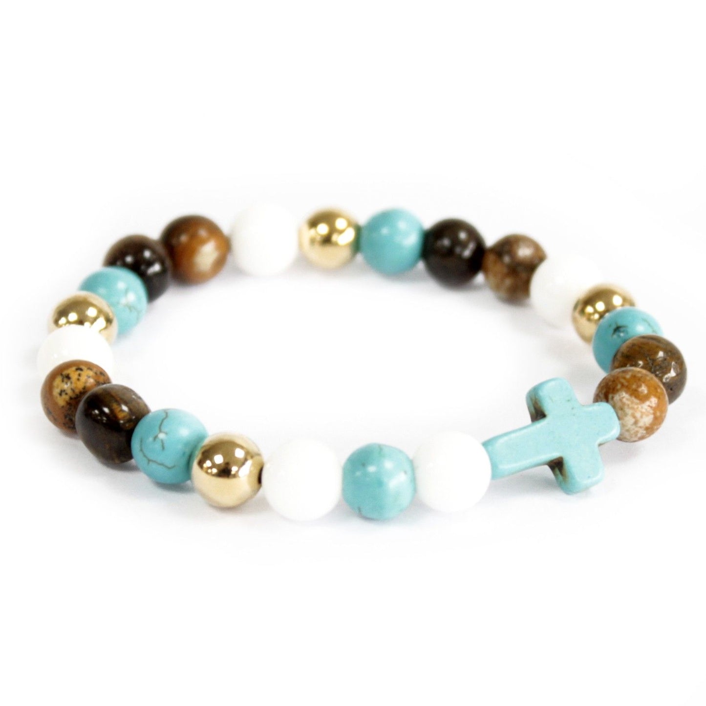 Pulsera Cruz Turquesa Perlas Reales