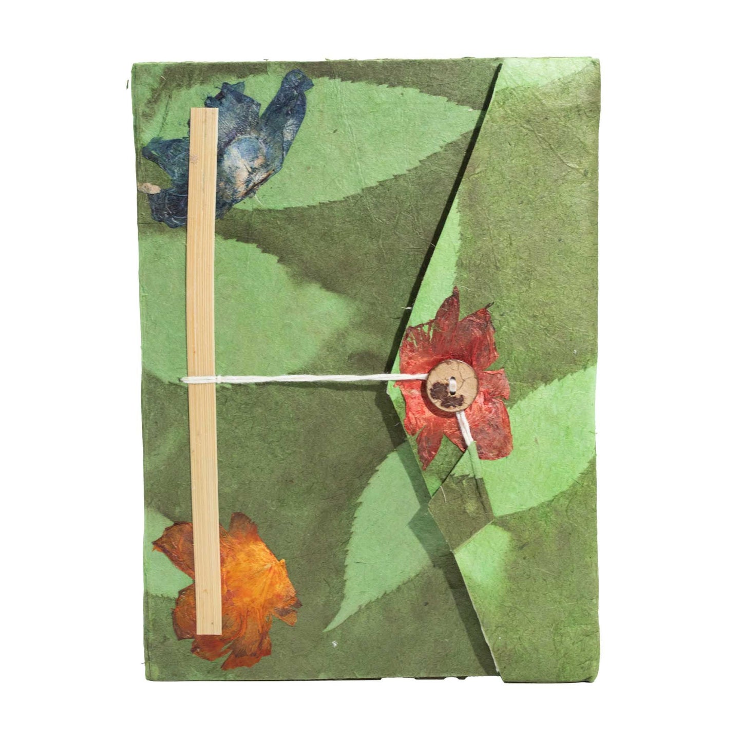 Carnet en papier Lokta au motif floral audacieux – Grand (21x15cm) – 45 feuilles – Marque-page inclus – Vert mousse
