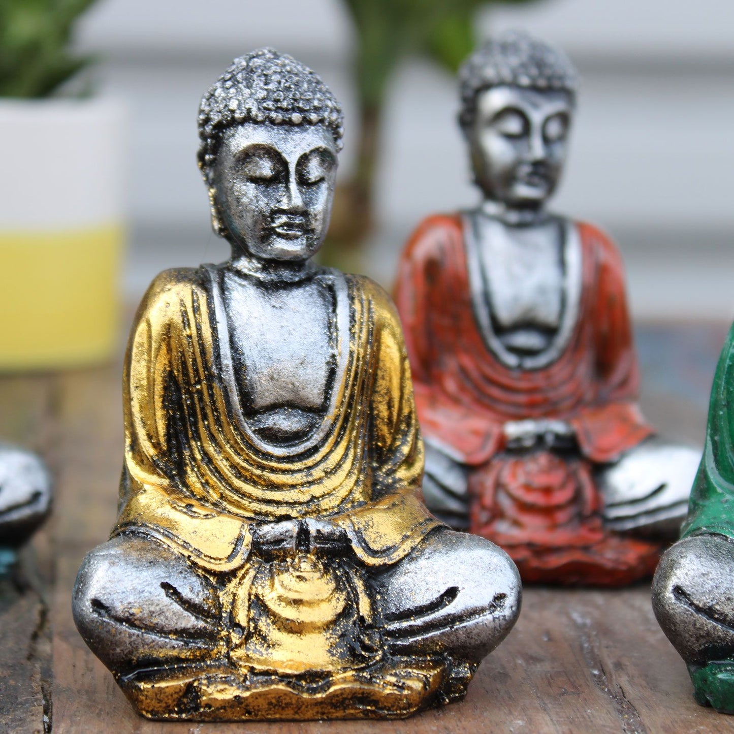 6 x Mini-Buddha in Silber (verschiedene Farben)