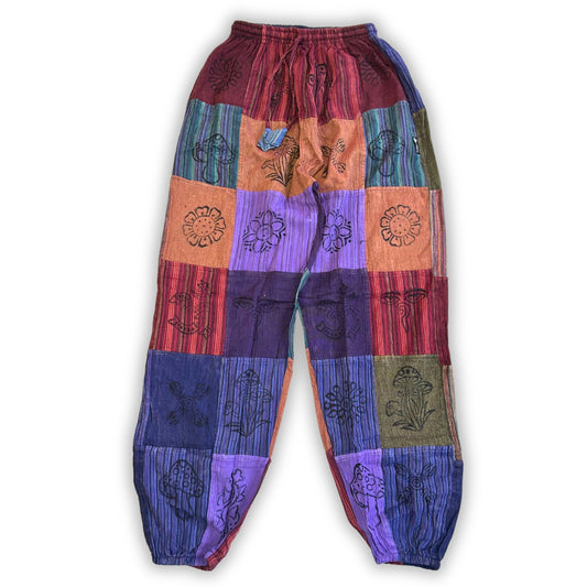 Sari Nómada - Pantalón Hongo - Diseños con Estampado en Bloque - Tonos Morados (105x127cm) S/M