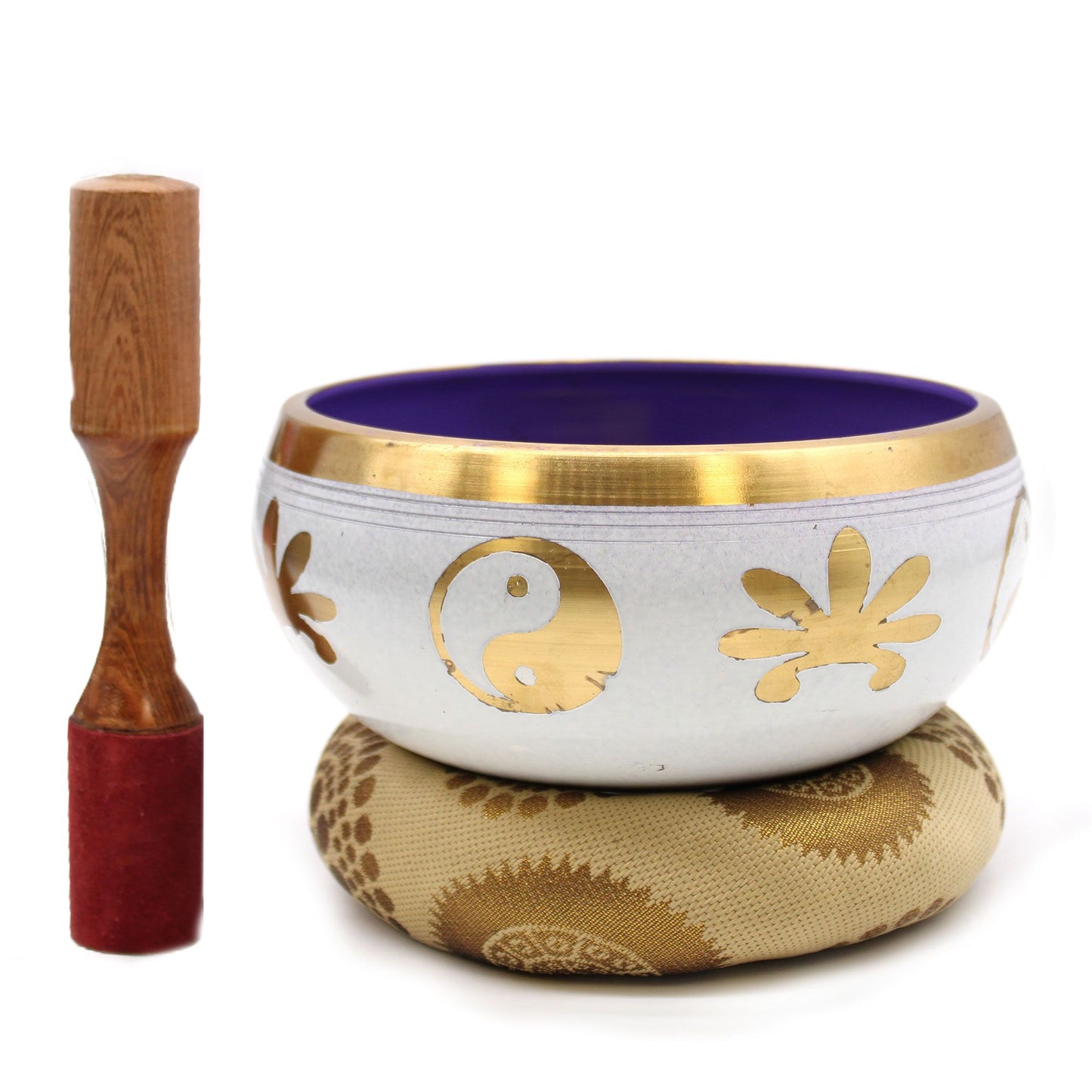 Grand ensemble de bols chantants tibétains - Yin et Yang - Blanc/Violet 14 cm