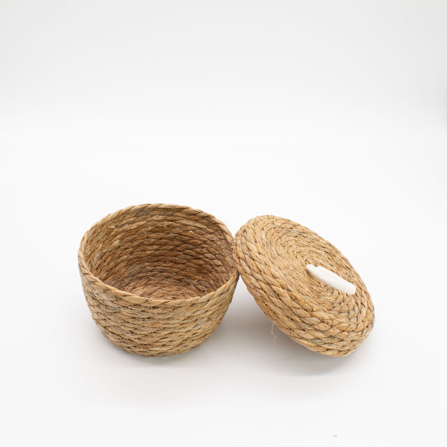 Runde Körbe aus Seegras und Baumwolle mit Deckeln – Natur – 3er Set