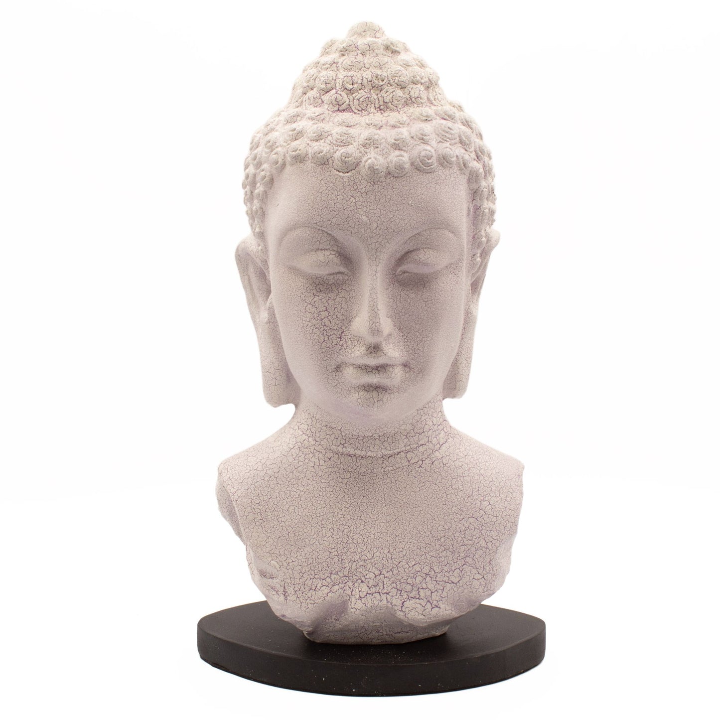 Lámpara con busto de Buda, acabado lavanda craquelado - soporte oval