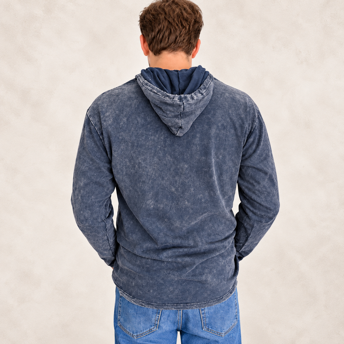 Camisa con capucha grande lavada a la piedra con bolsillo canguro - Lavanda polvorienta