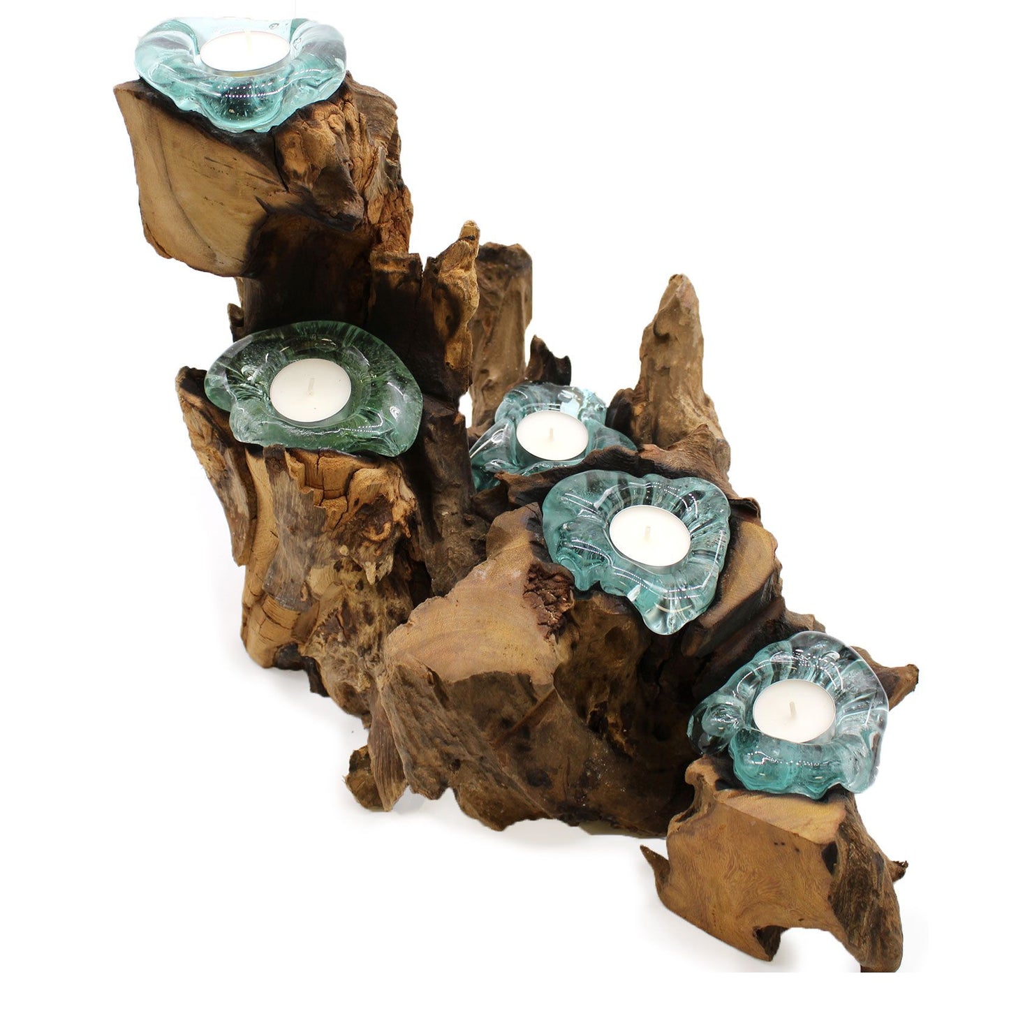 Portavelas Molton Glass Five sobre madera