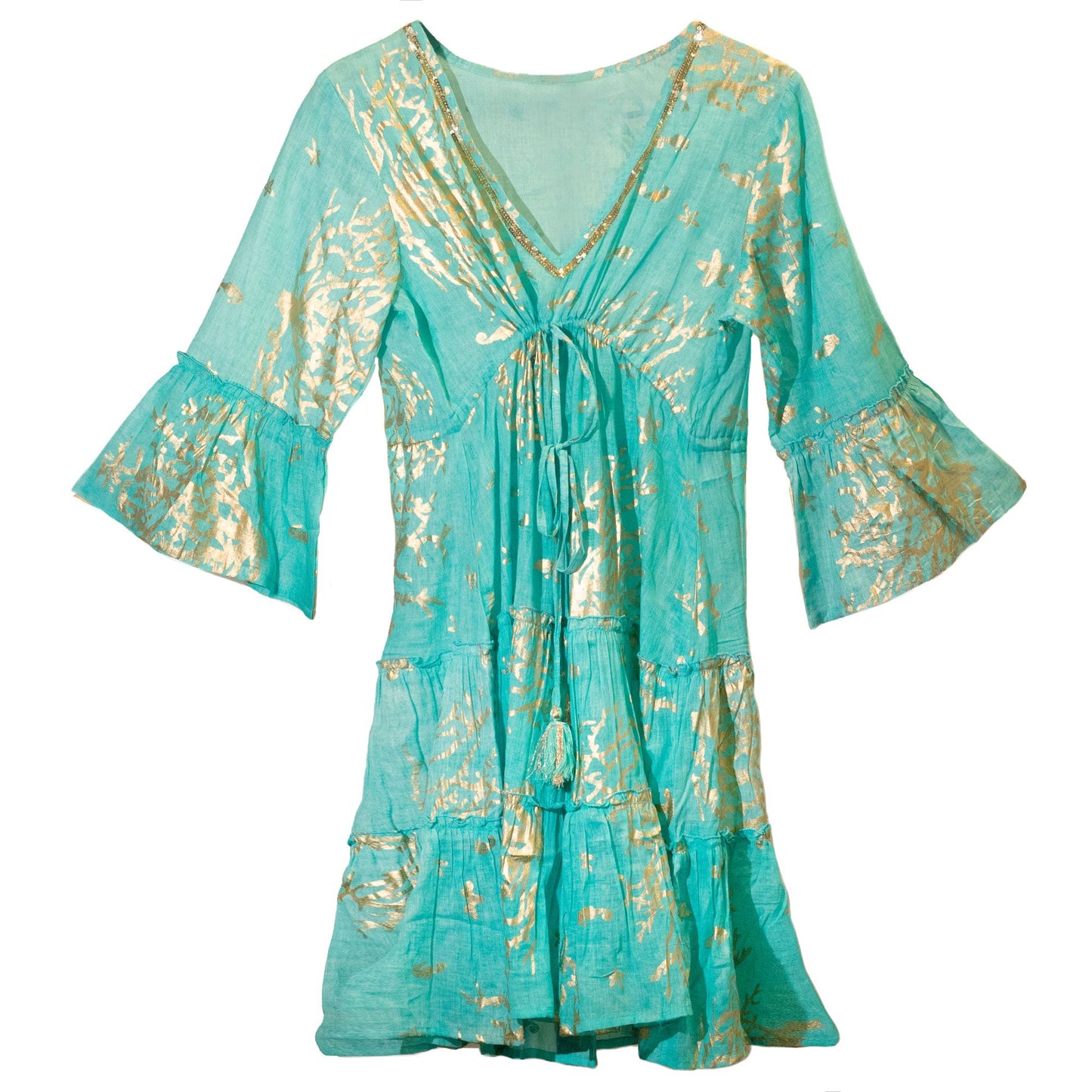 (ML) Collection Nomad Sari - Robe - Motif corail turquoise et doré