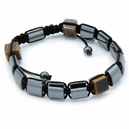 Bracelet magnétique Shamballa en hématite - Œil de tigre cuboïde