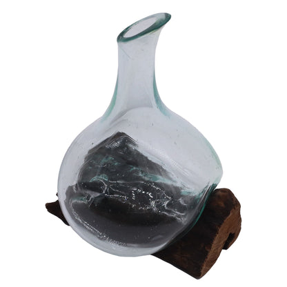 Mini carafe en verre fusionné sur bois - 20 cm