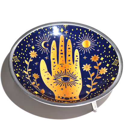 Dreibeiniger emaillierter Opferteller - Mitternachtsblaue Hamsa