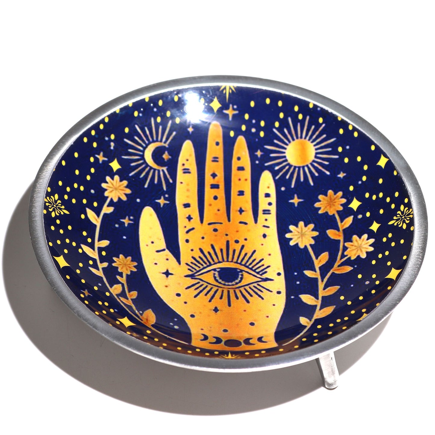 Dreibeiniger emaillierter Opferteller - Mitternachtsblaue Hamsa