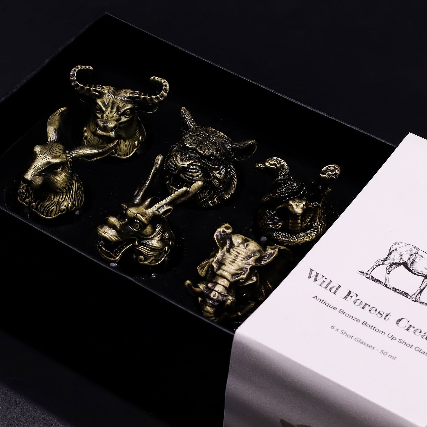 Geschenkset mit 6 Schnapsgläsern (50 ml) - Wild Forest Creatures - Antik Bronze