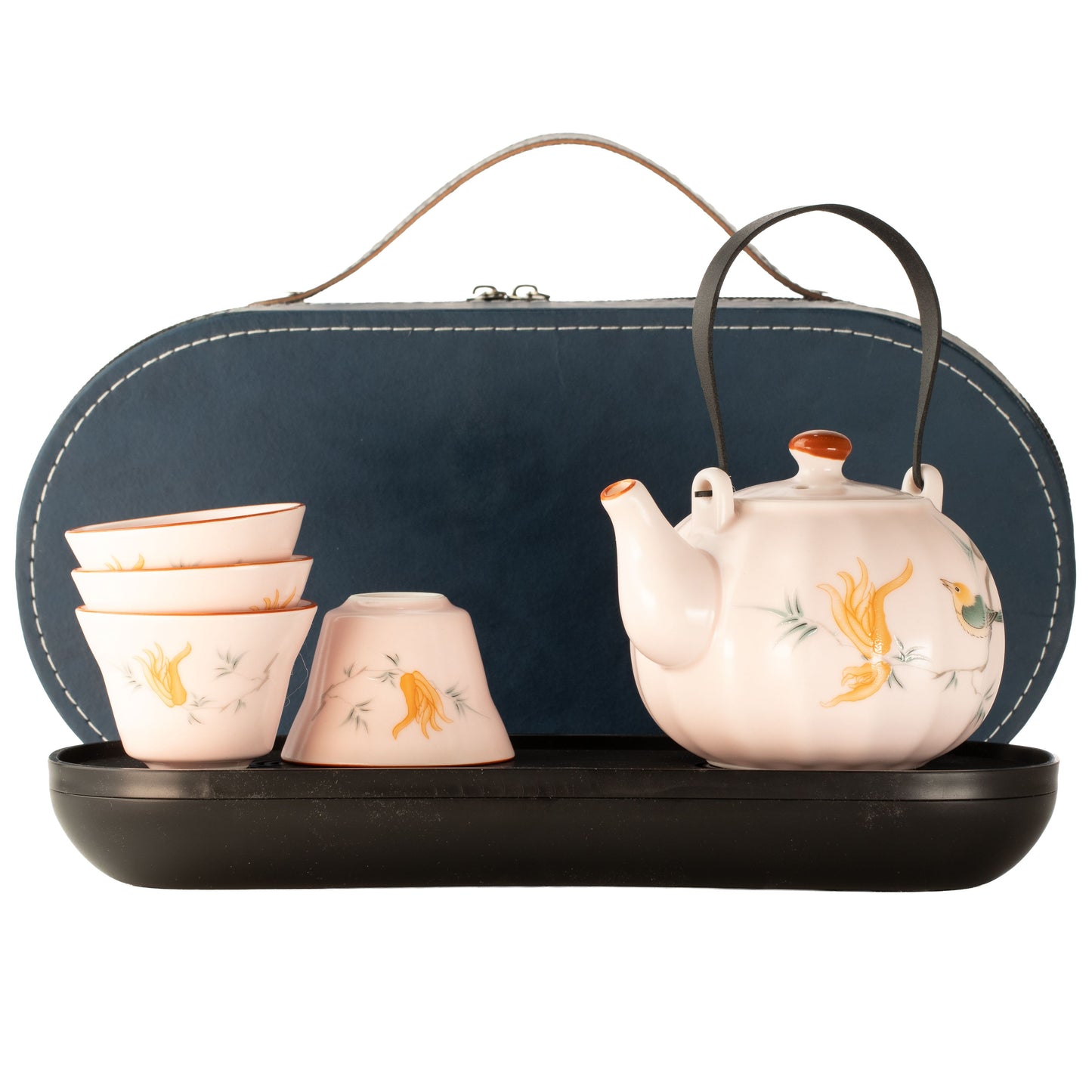 Juego de tetera de viaje y cuatro tazas - Estilo rosa vintage de calabaza