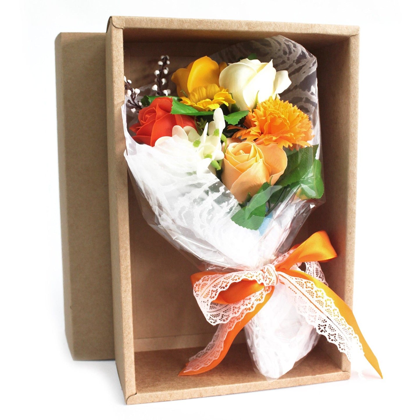 Strauß Seifenblumen in einer Box - orange
