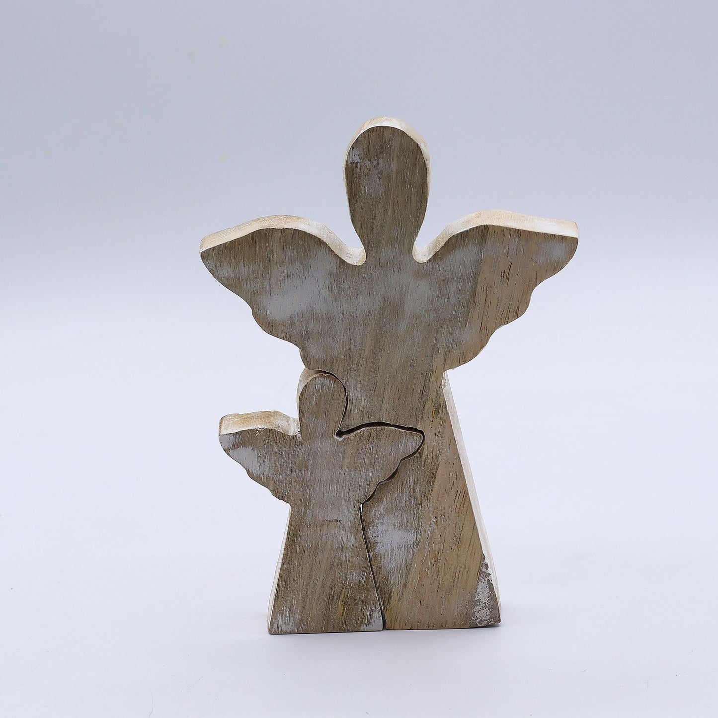 Ángel de madera de mango en ángel - Encalado - 15 cm