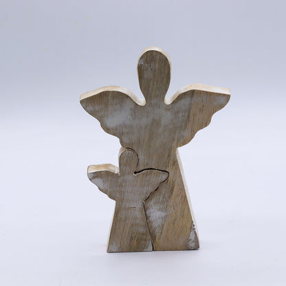 Ángel de madera de mango en ángel - Encalado - 15 cm