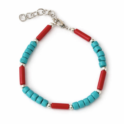 Collar Nepalí con cuentas tribales turquesa y coralita - (50 cm) y pulsera - (17 cm) conjunto
