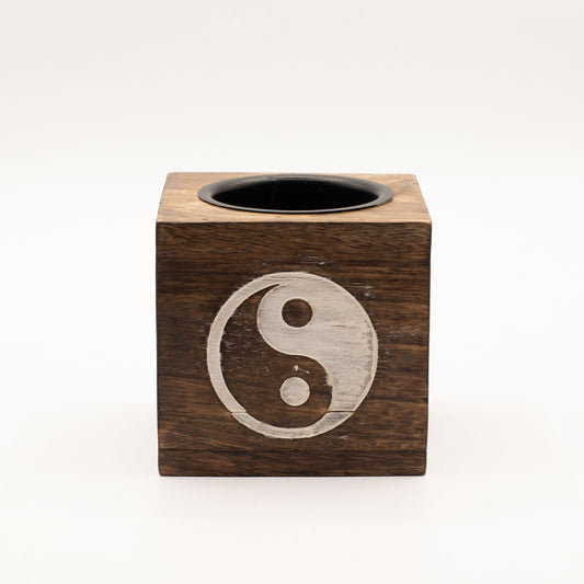 Quemador de aceite de madera de mango cuadrado - Yin Yang