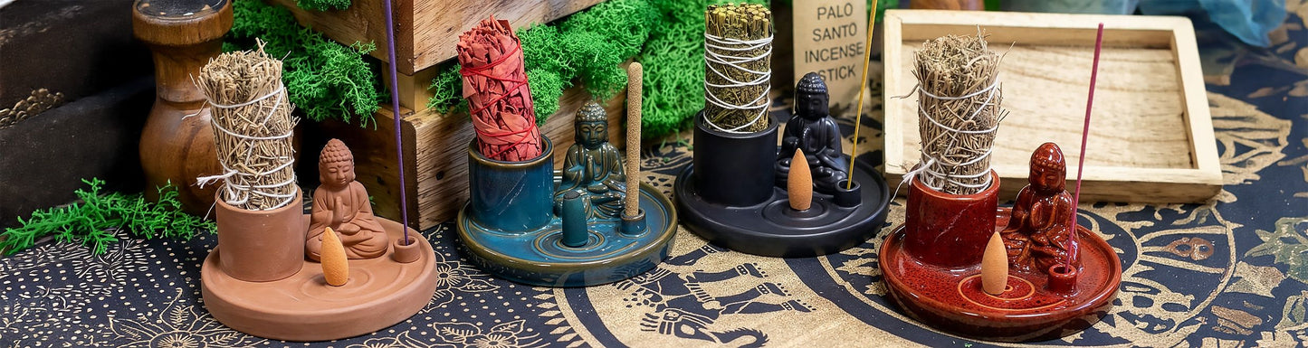 Porte-encens Bouddha multifonctionnel - Style terre cuite naturelle