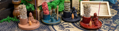 Porte-encens Bouddha multifonctionnel - Style terre cuite naturelle