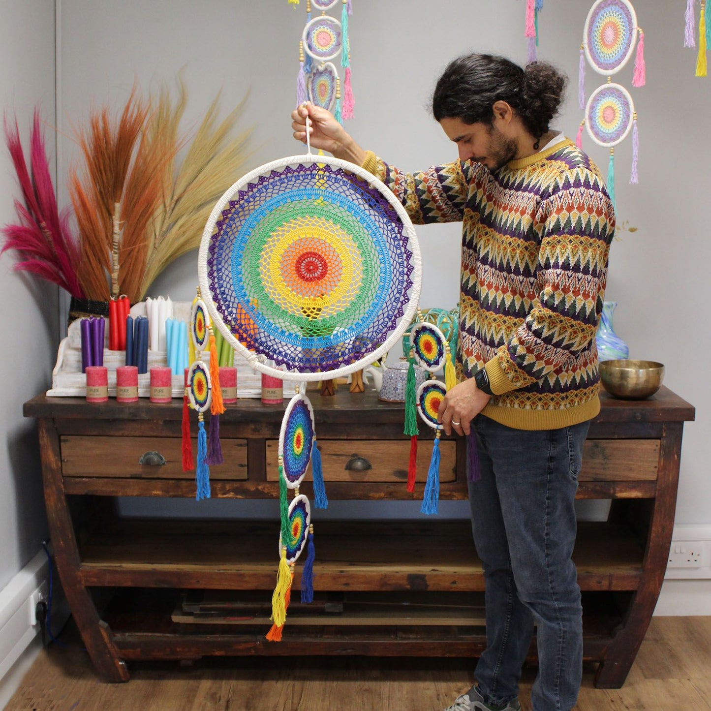 Extra großer Traumfänger - Leuchtender Regenbogen