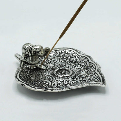 Porte-encens en forme de feuille d'éléphant en aluminium poli 11 cm