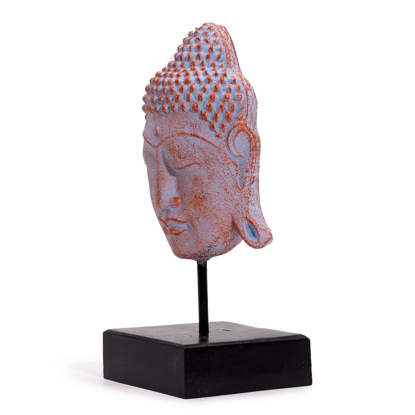 Großer Serenity-Buddha-Kopf auf Ständer - Blaues Kupfer