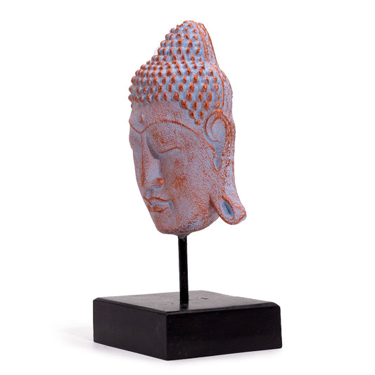 Großer Serenity-Buddha-Kopf auf Ständer - Blaues Kupfer