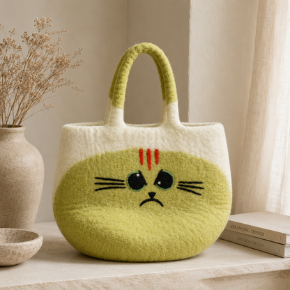 Bolso de fieltro grande de gato gruñón