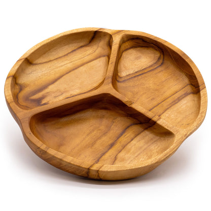 Frutero de madera de teca lisa de tres secciones - 30x4cm