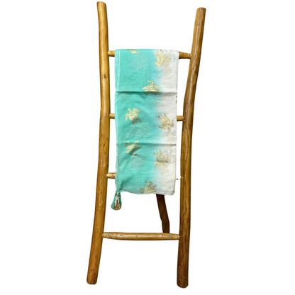 Collection Sari Nomad Méditerranéen - Sarong - Motif Tortue en Blanc, Turquoise et Or