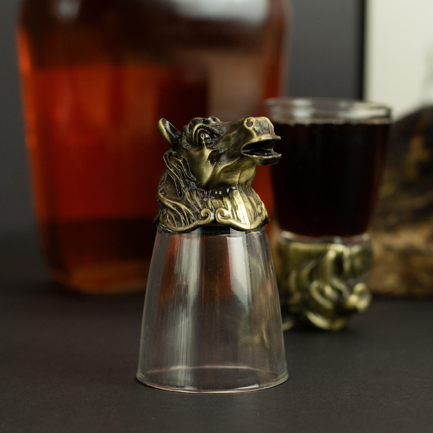 Coffret cadeau de 12 verres à liqueur Bottom Up (25 ml) - Forêt et créatures mystiques - Bronze antique
