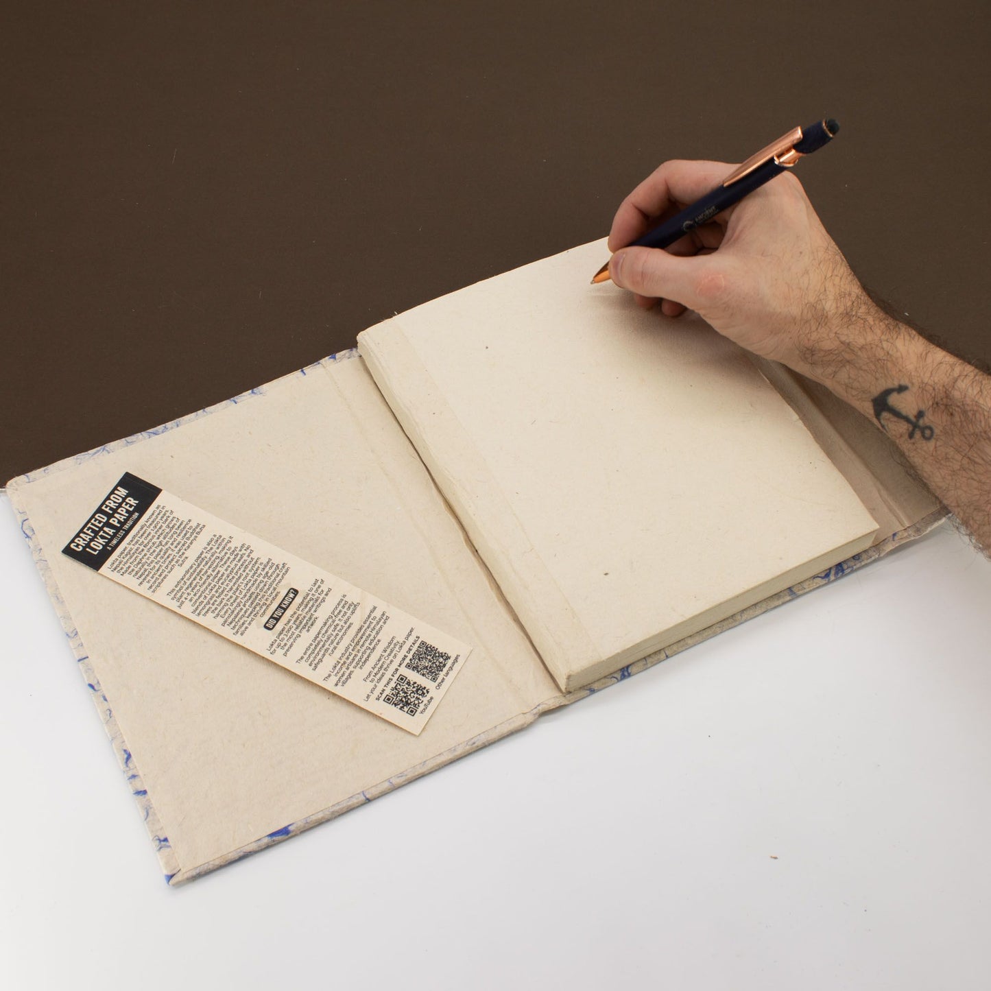 Grand carnet Lokta - Coton mélangé bleu - avec marque-page