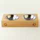 PAW Cuencos para comida - Doble acero inoxidable en soporte de madera - 2x12cm