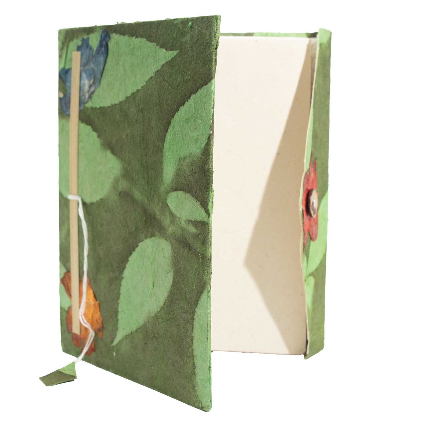 Carnet en papier Lokta au motif floral audacieux – Grand (21x15cm) – 45 feuilles – Marque-page inclus – Vert mousse