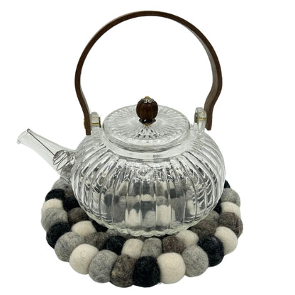 Set de table rond en boules de feutre - 20 cm, gris multicolore