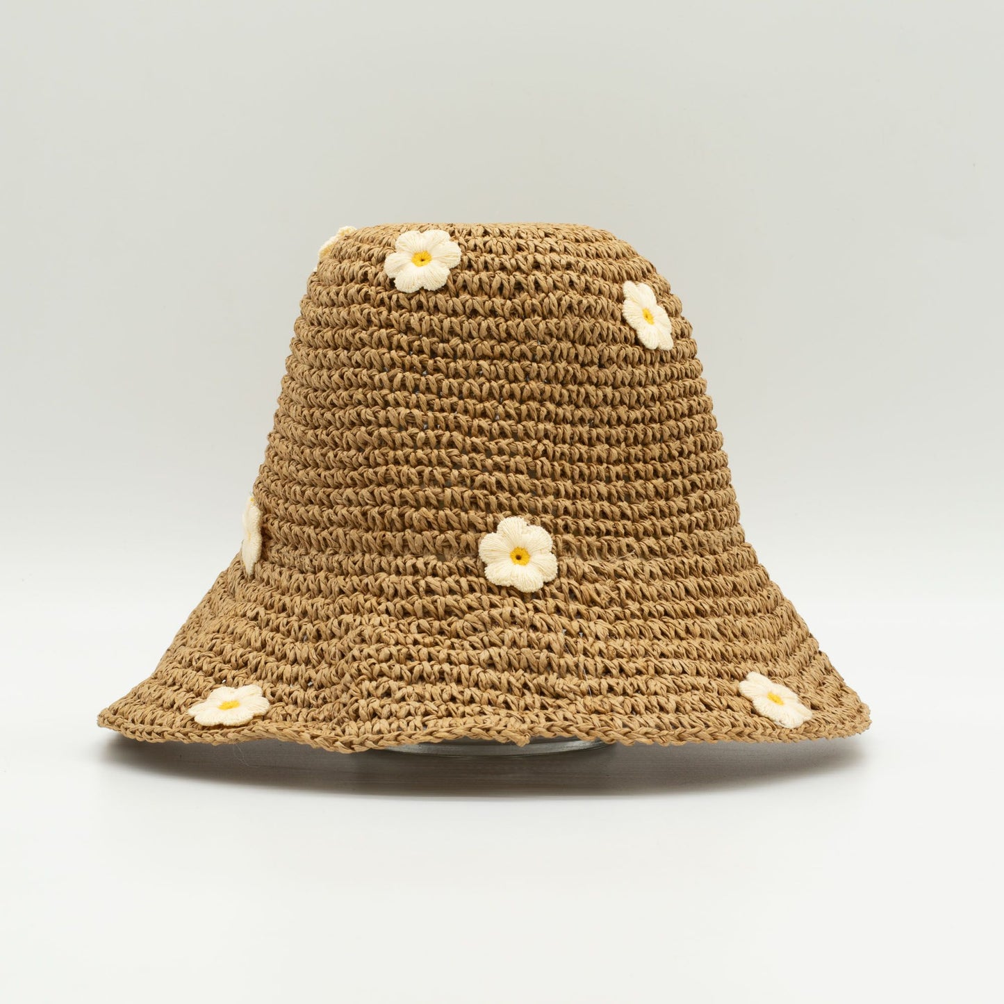 Chapeau de soleil souple en paille Nomad Sari - Fleurs beiges et bleues