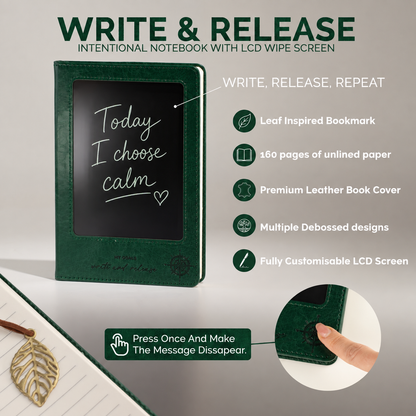 Cuaderno de Intención A5 - Pantalla LCD de limpieza - Efecto cuero verde - 80 hojas
