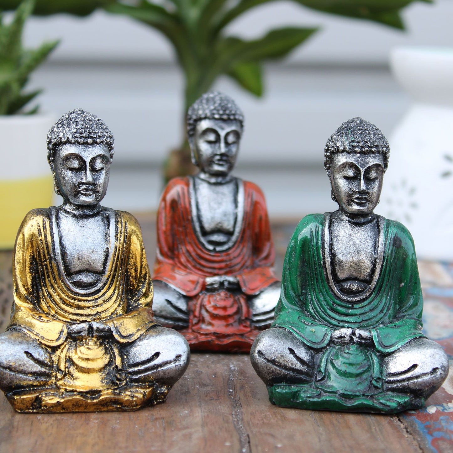 6 x Mini-Buddha in Silber (verschiedene Farben)