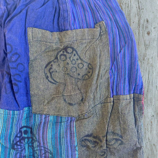 Sari Nómada - Pantalón Hongo - Diseños con Estampado de Bloques - Tonos Morados (110x120cm) L/XL