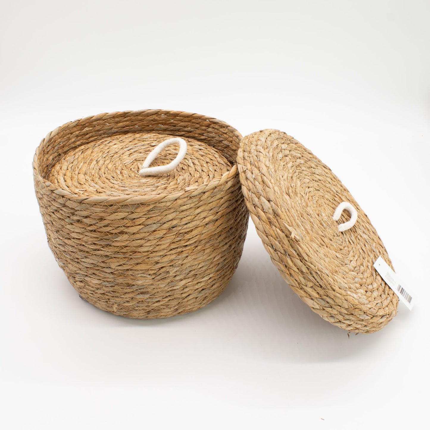 Runde Körbe aus Seegras und Baumwolle mit Deckeln – Natur – 3er Set