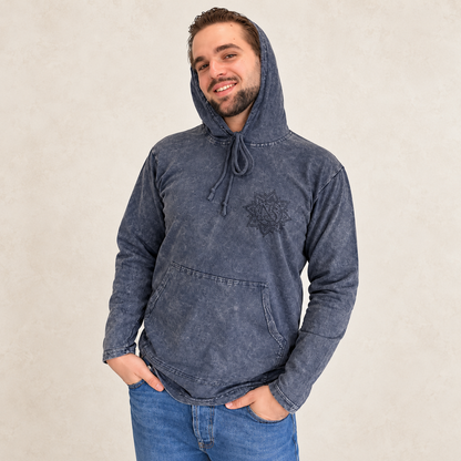 Camisa con capucha grande lavada a la piedra con bolsillo canguro - Lavanda polvorienta