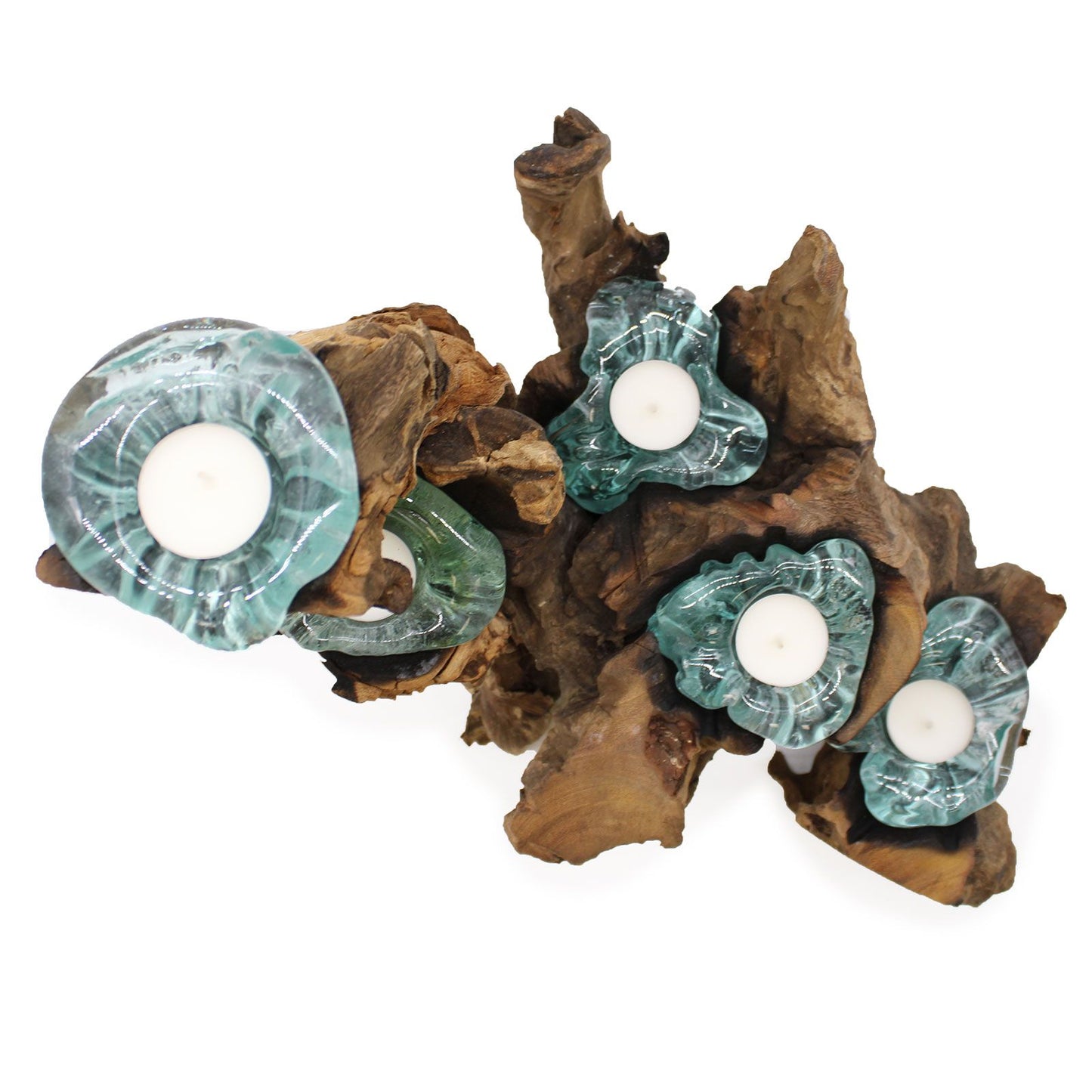 Portavelas Molton Glass Five sobre madera